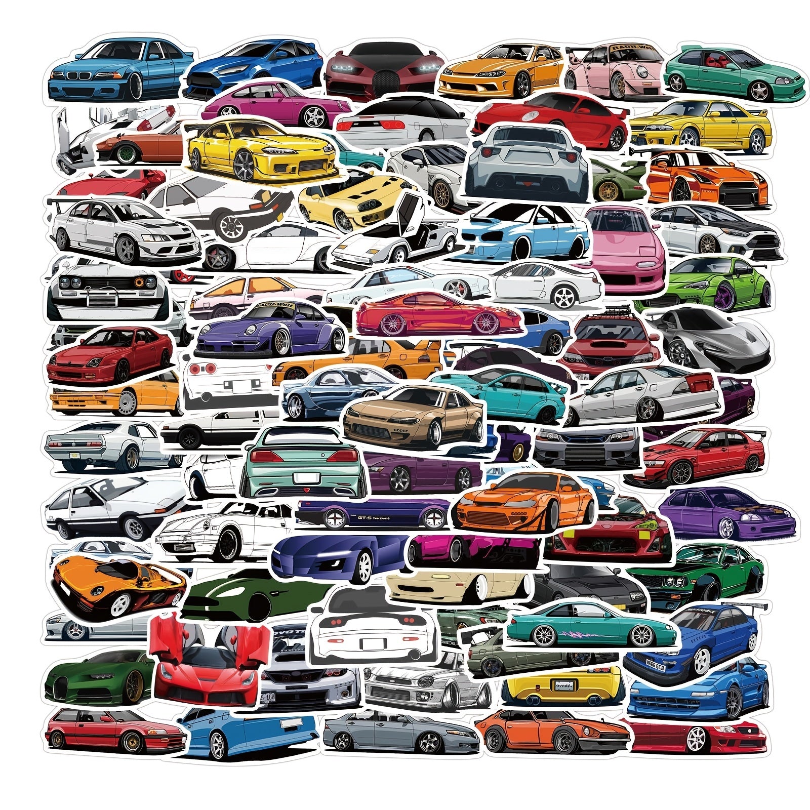 100 Cartoon JDM Car Doodle Stickers Waterproof Laptop Phone Decals
