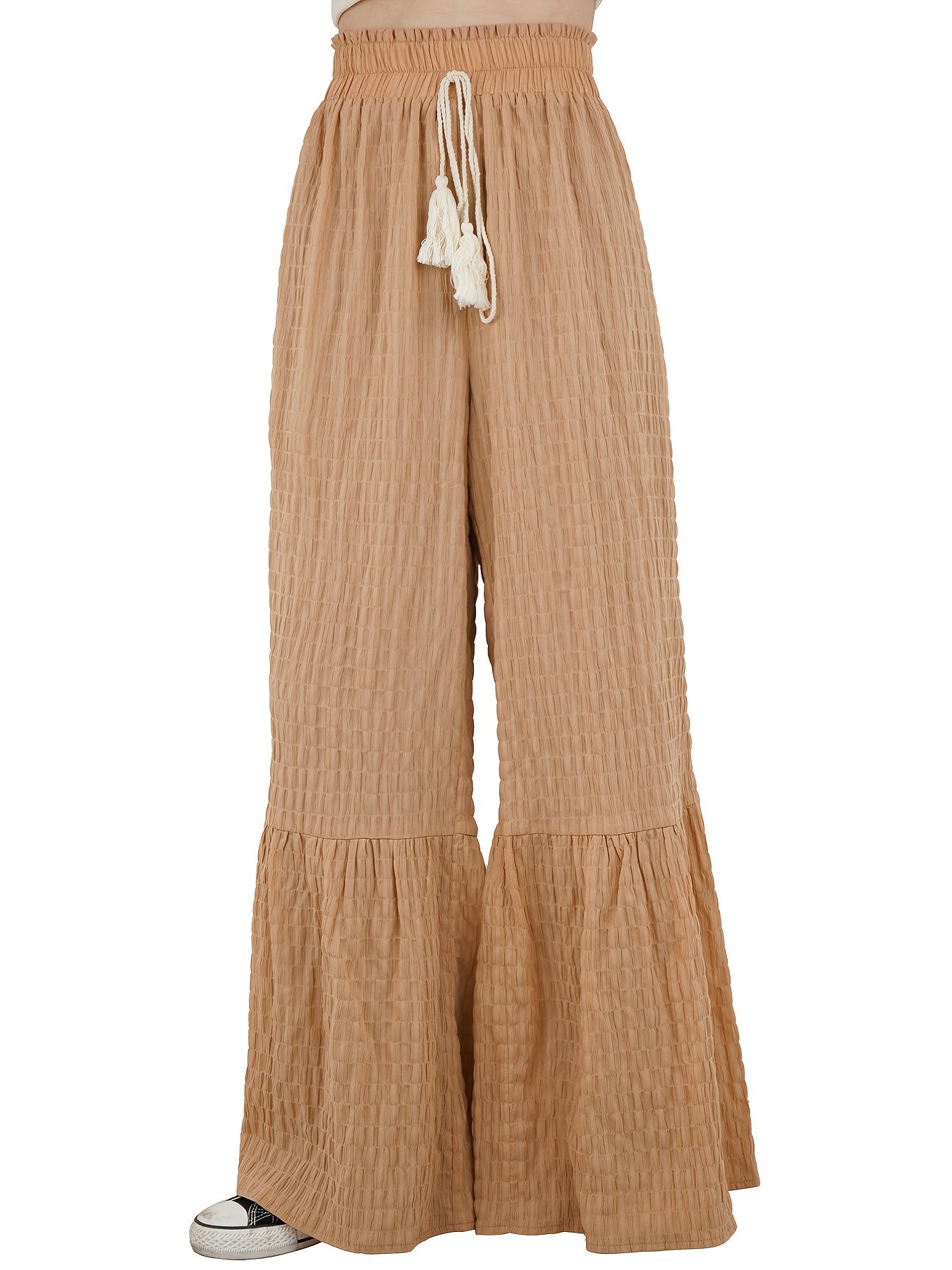 Tassel Drawstring Wide Leg Pants Casual Solid Textured Loose Pants