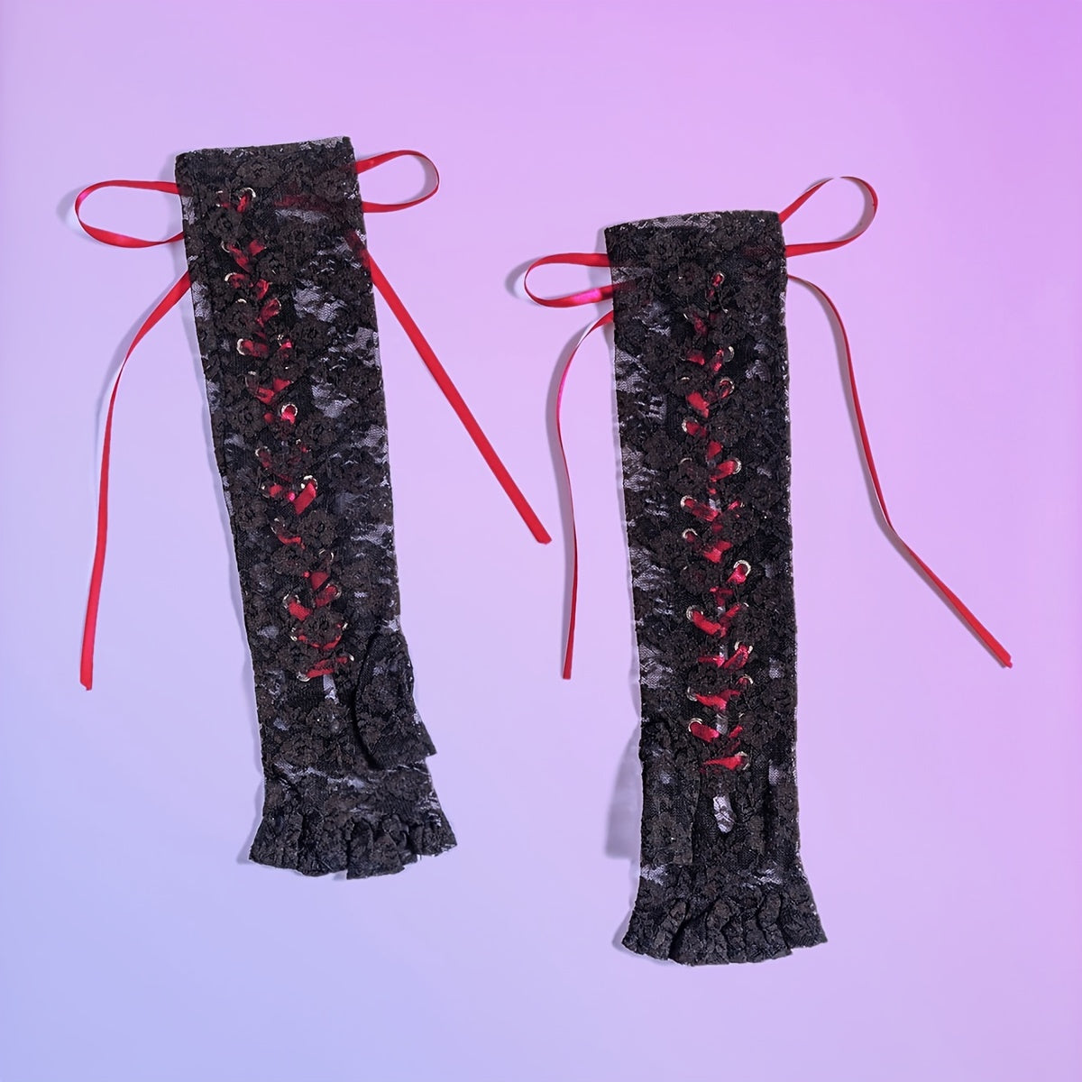 Nightclub Lace Strap Gloves Long Ribbon Knot