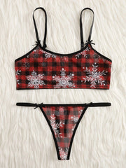 Christmas Plaid Print Sexy Lingerie Set Cami Tops & Thongs