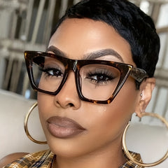 Y2K Style Clear Lens Glasses Tortoiseshell Frame Anti Light Reading