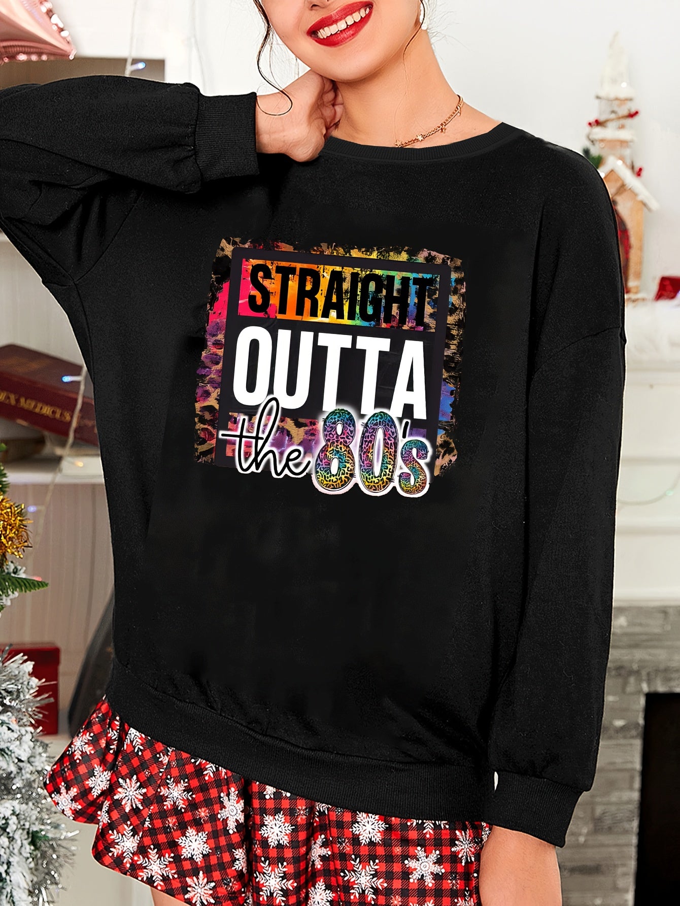 Leopard Print Lounge Top Long Sleeve Stretch Sleepwear Tee