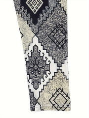 Geometric Print Fleece Leggings Elastic High Rise High Stretch