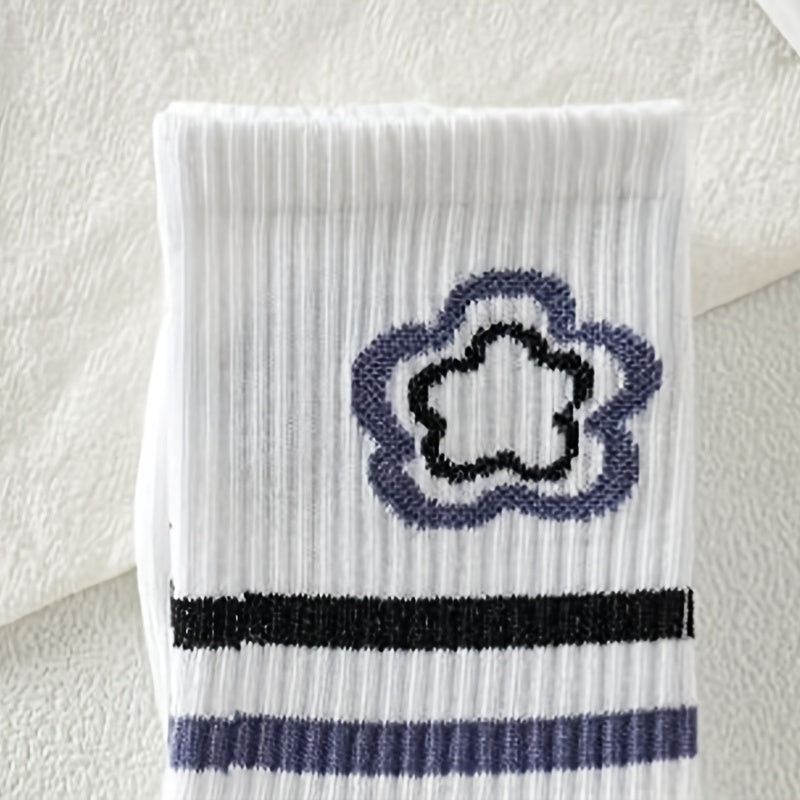8 Pairs Letter & Striped Print Mid Tube Socks for Women