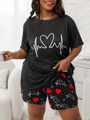 Women's Heart & Letter Print Two Piece Pajama Set