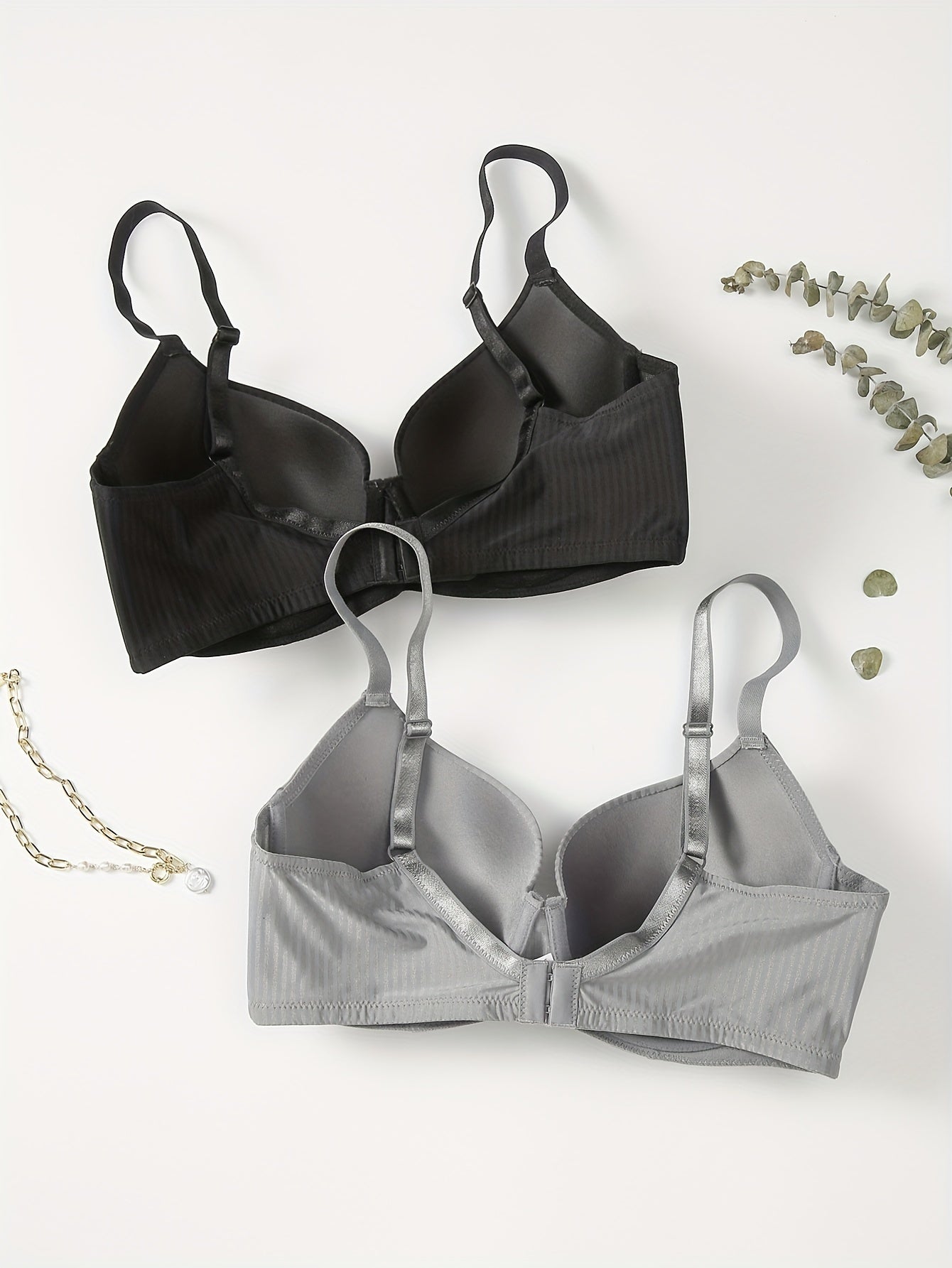 2 Pack Plus Size Striped Push Up Padded Bra Set
