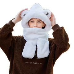 Women's Winter Warm 3 In 1 Set Plush Hat Scarf Gloves