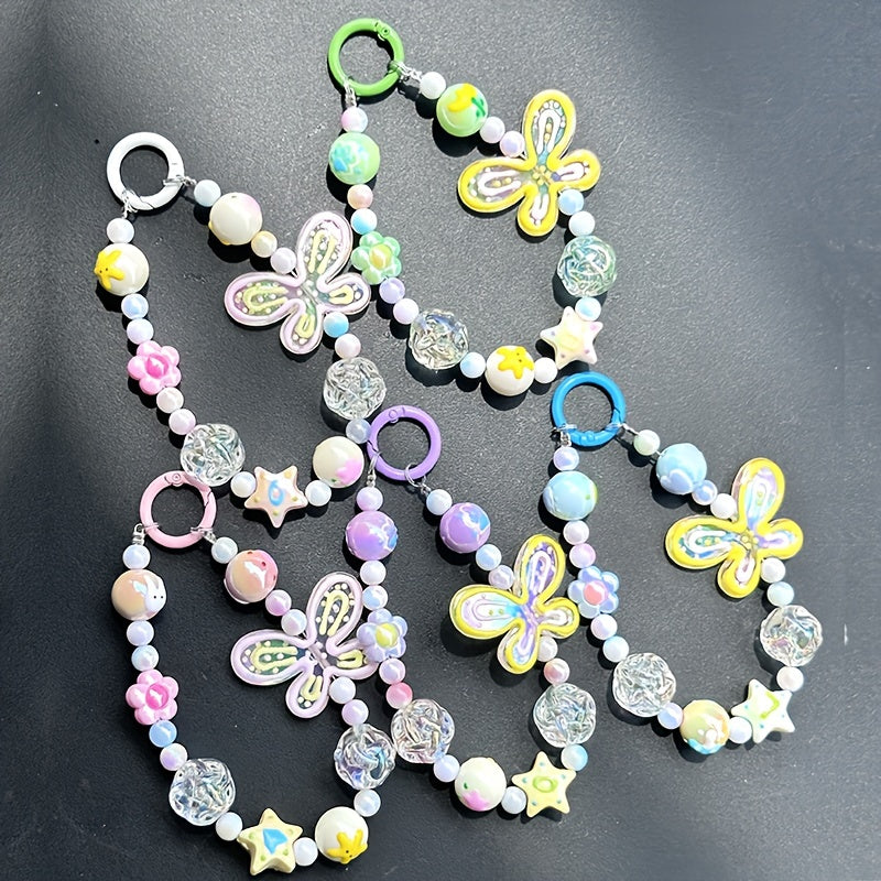 Butterfly Phone Chain Beaded Chain Car Keychain Earphone Bag Pendant