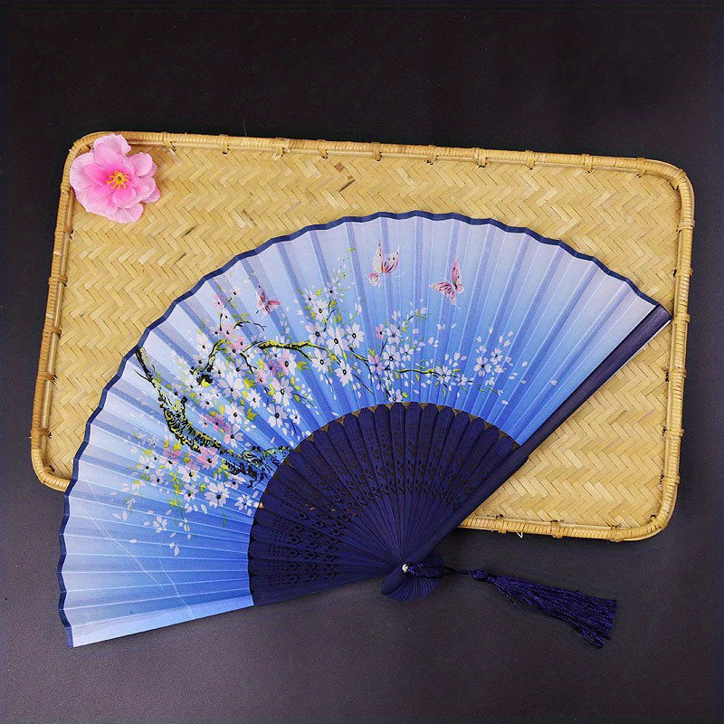 Chinese Style Dance Fan Flower Pattern Folding Fan Portable Floral Fan