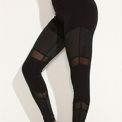 High Waist Yoga Leggings with Mesh Stitching