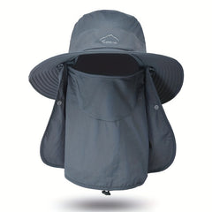 Wide Brim Cap With Face Cover Masks For Men Outdoor UV Protection Hat
