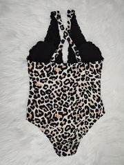 Sexy Leopard Print Halter Neck One Piece Swimsuit