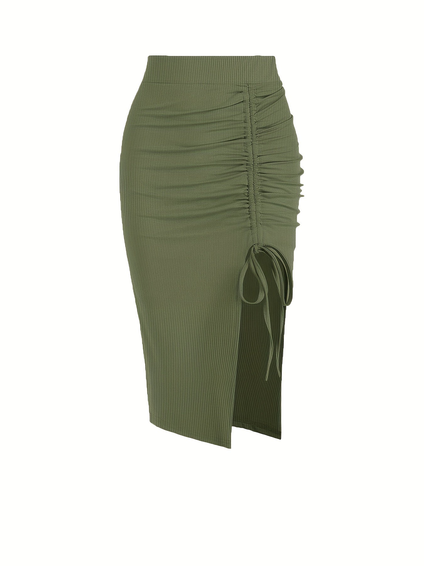 Ruched Split Skirt Bodycon Stretchy Casual Skirt