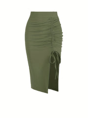 Ruched Split Skirt Bodycon Stretchy Casual Skirt