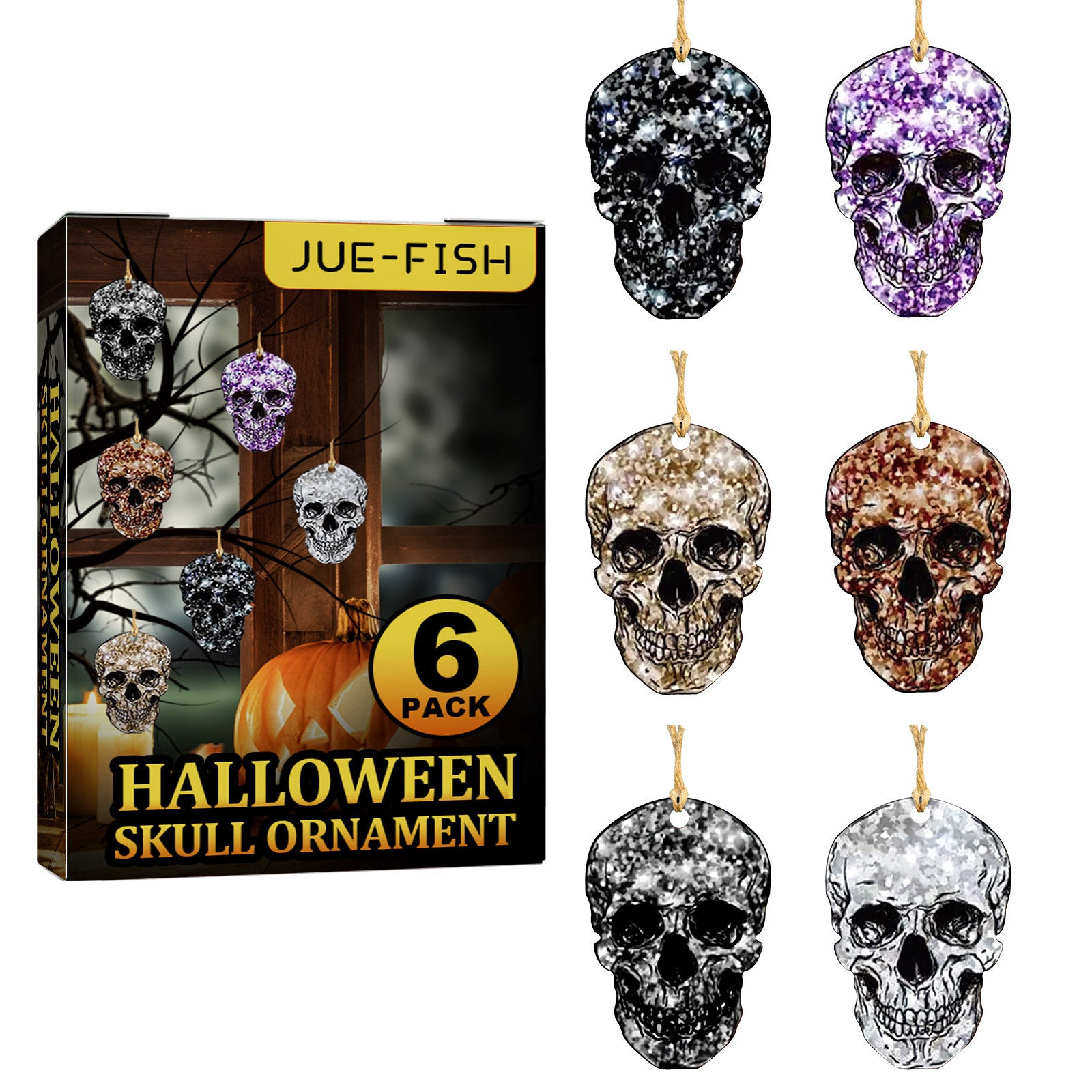 6pcs Hanging Skull Heads Halloween Decor Props