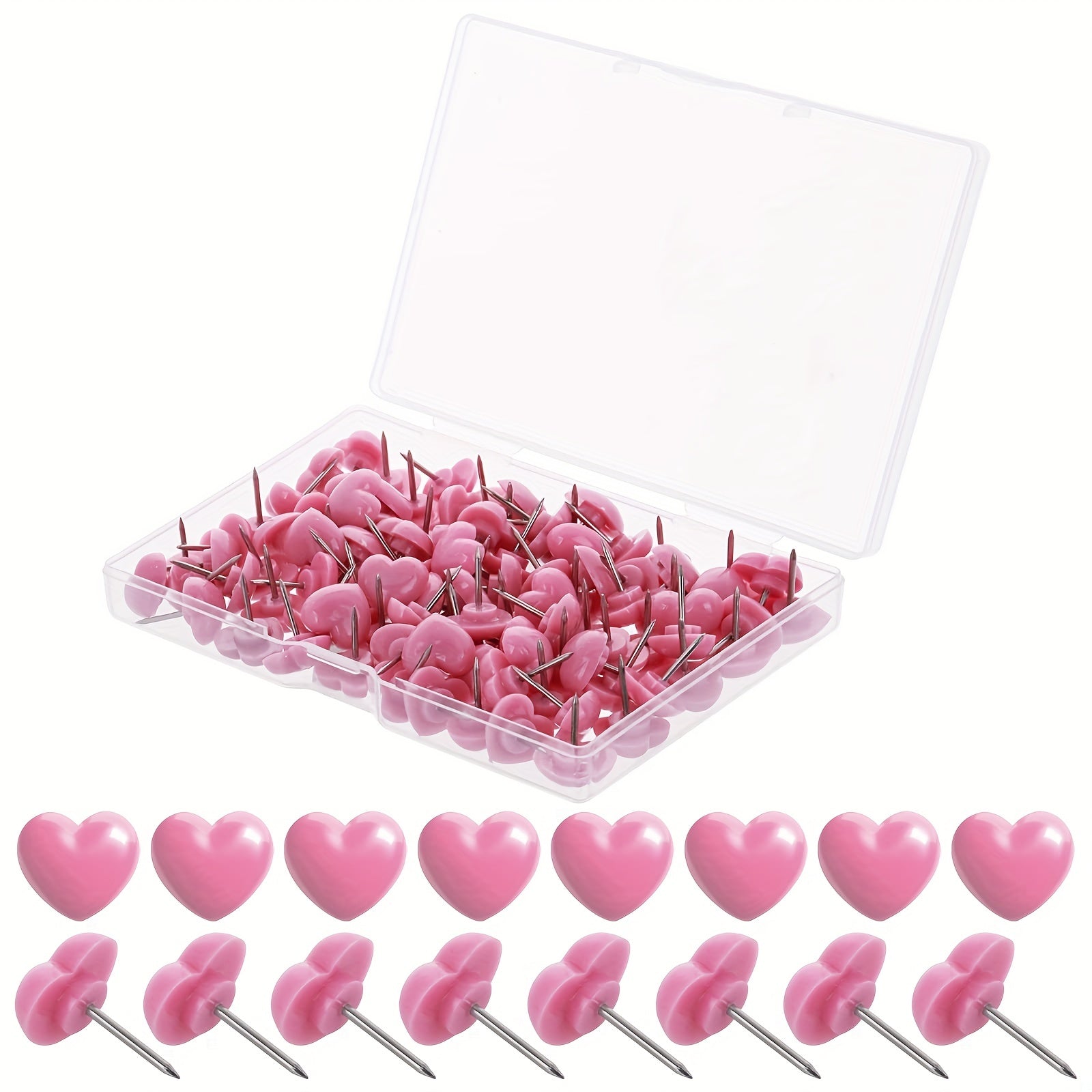 100pcs Heart Shape Push Pins Pink