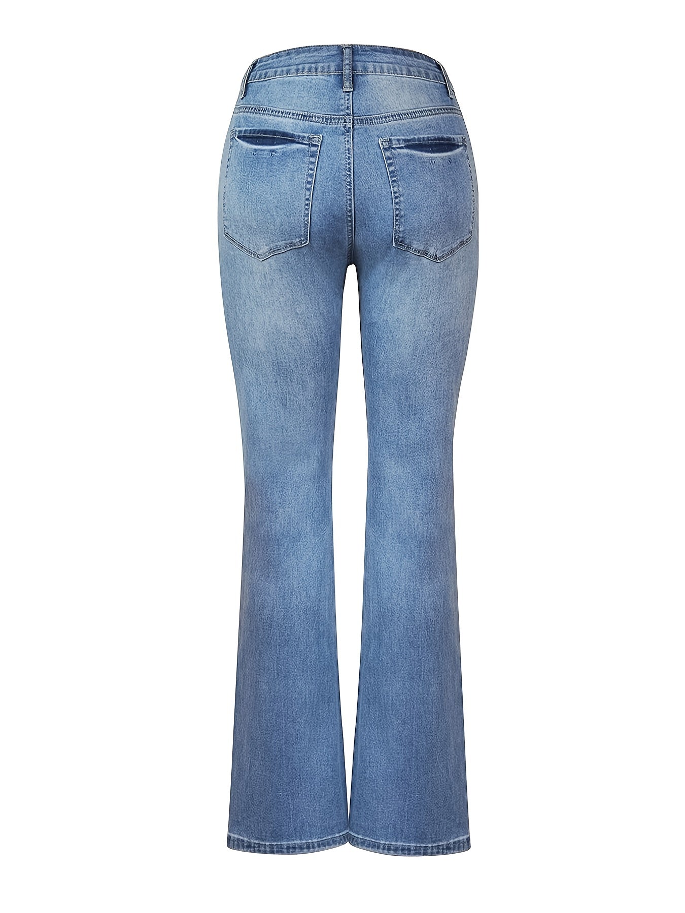 Embossed Button Bell Bottom Jeans Slim Fitting Bootcut Pants