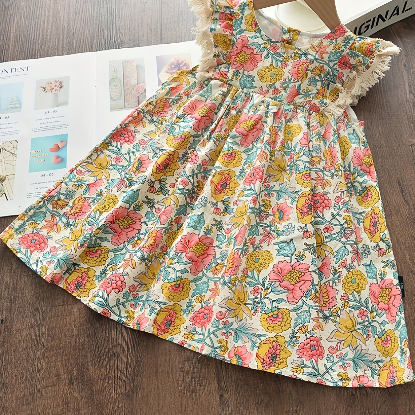 Girls' Bohemian Sundress With Ditsy Floral Print Dresses For Holiday Vacation