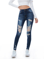 High Waist Skinny Jeans Distressed Stretchy Denim Pants