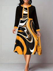 Abstract Print Tank Dress & Colorblock Cardigan Set
