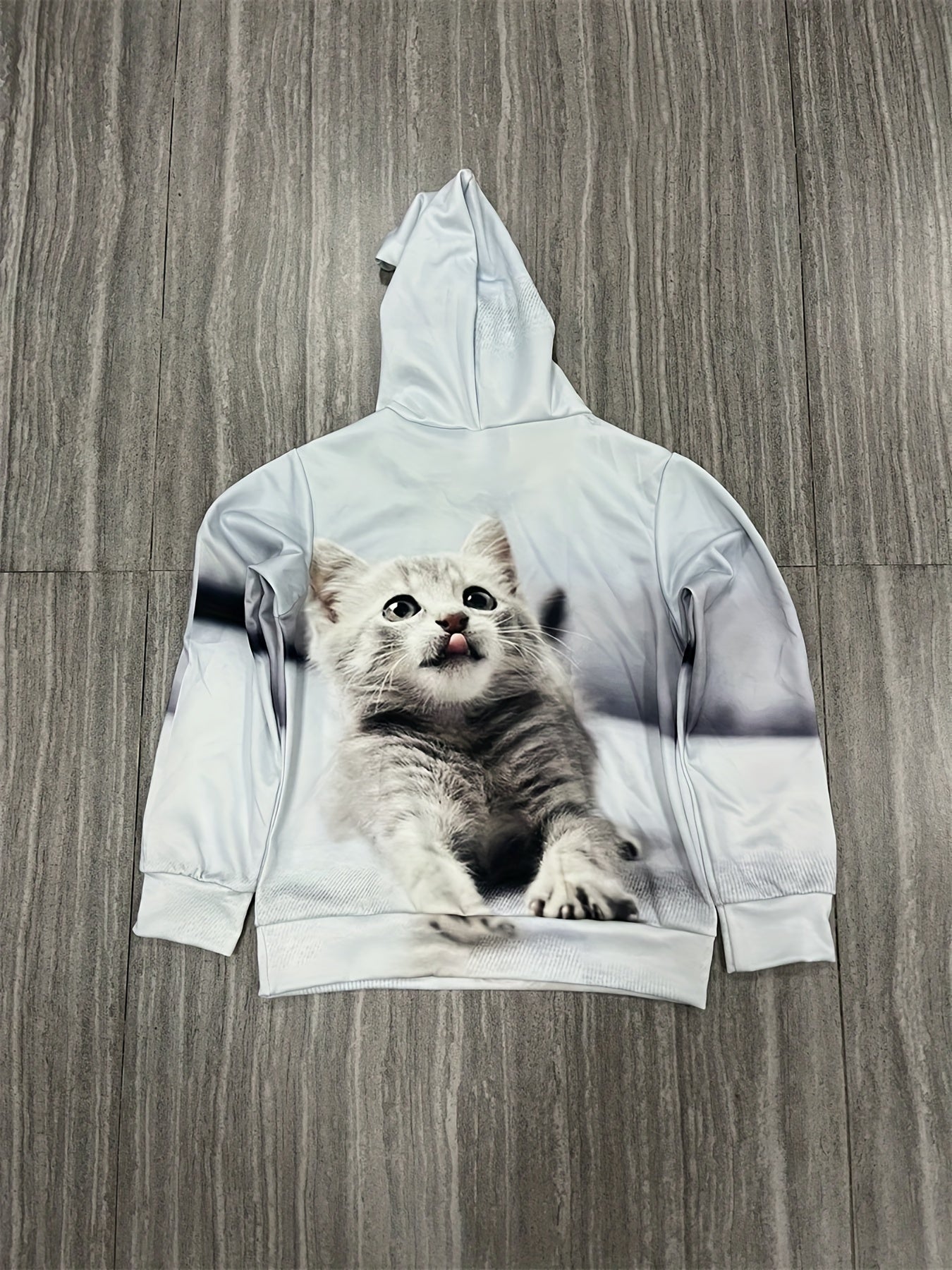 Girl's 3D Kitten Dinosaur Print Hoodie Casual Stretch Hooded Sweatshirt