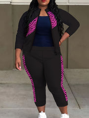 Women's Plus Colorblock Abstract Stripe Print Coat & Joggers Set