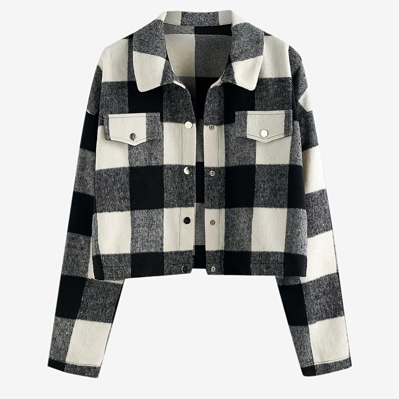 Plaid Lapel Button Jacket Long Sleeve Casual Outerwear Fall & Spring