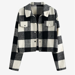 Plaid Lapel Button Jacket Long Sleeve Casual Outerwear Fall & Spring