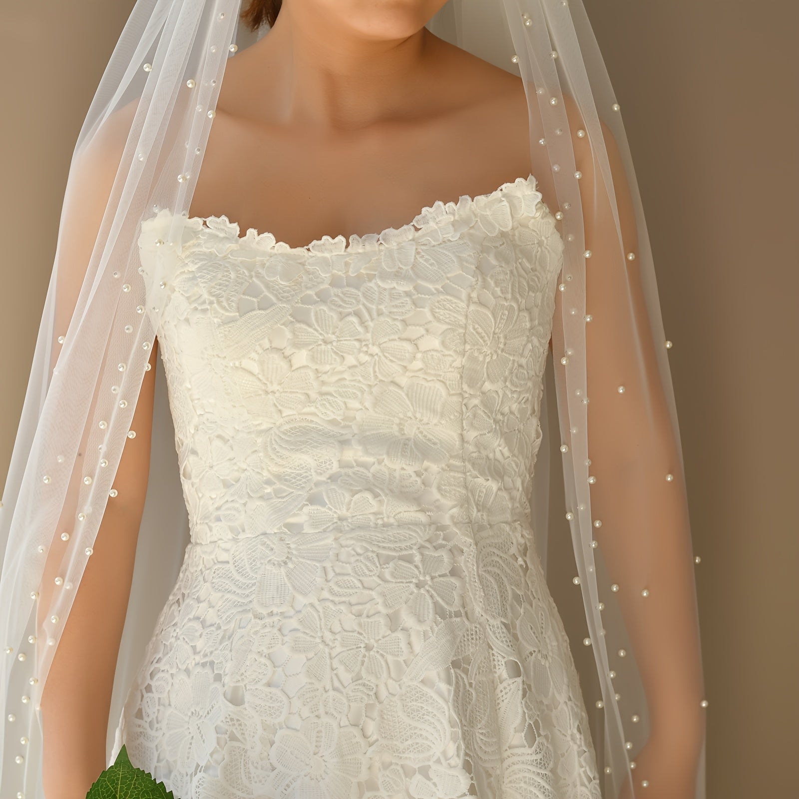 Lace Church Veil with Crystal Embellishments for Weddings