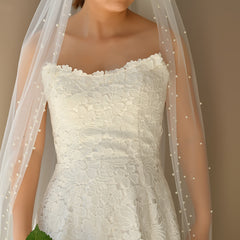 Lace Church Veil with Crystal Embellishments for Weddings