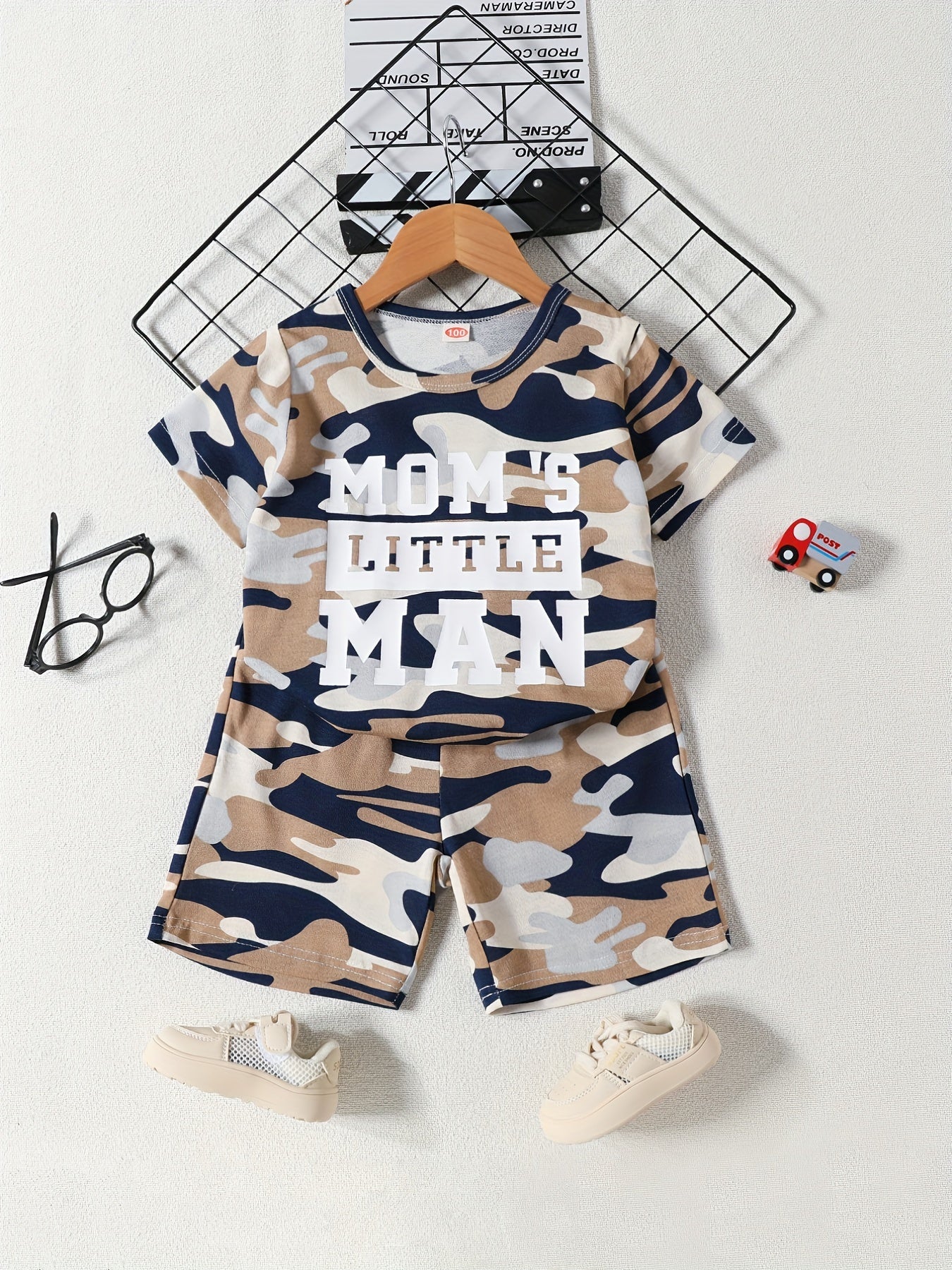 Boys Camo Print T-shirt & Shorts Set