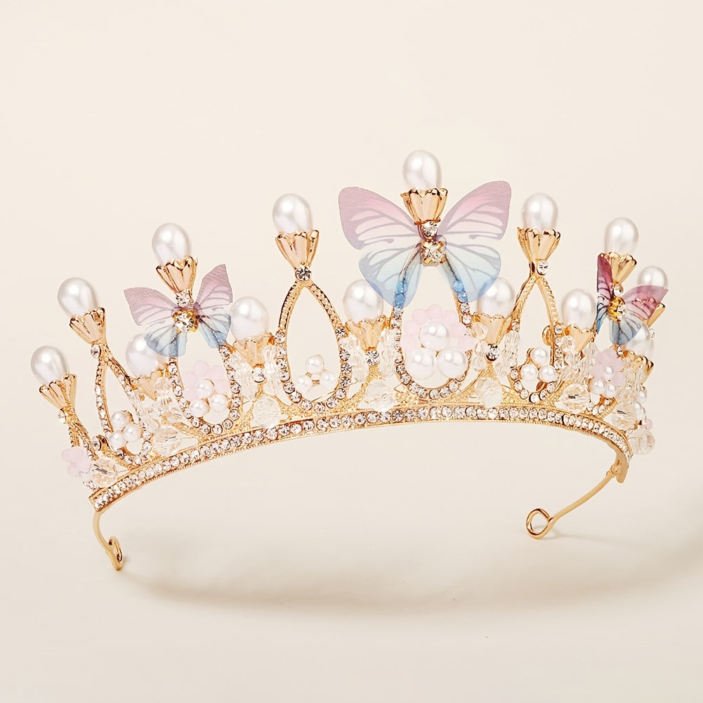 Pearl Butterfly Crown Headband Party Favor Princess Tiara Wedding Cosplay