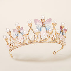Pearl Butterfly Crown Headband Party Favor Princess Tiara Wedding Cosplay