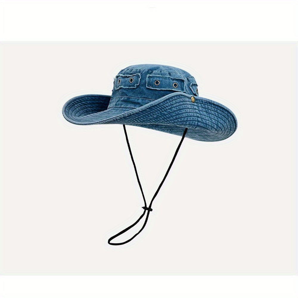 Vintage Washed Cowboy Fisherman Hat Summer Outdoor Big Brim Sun Protection Hat