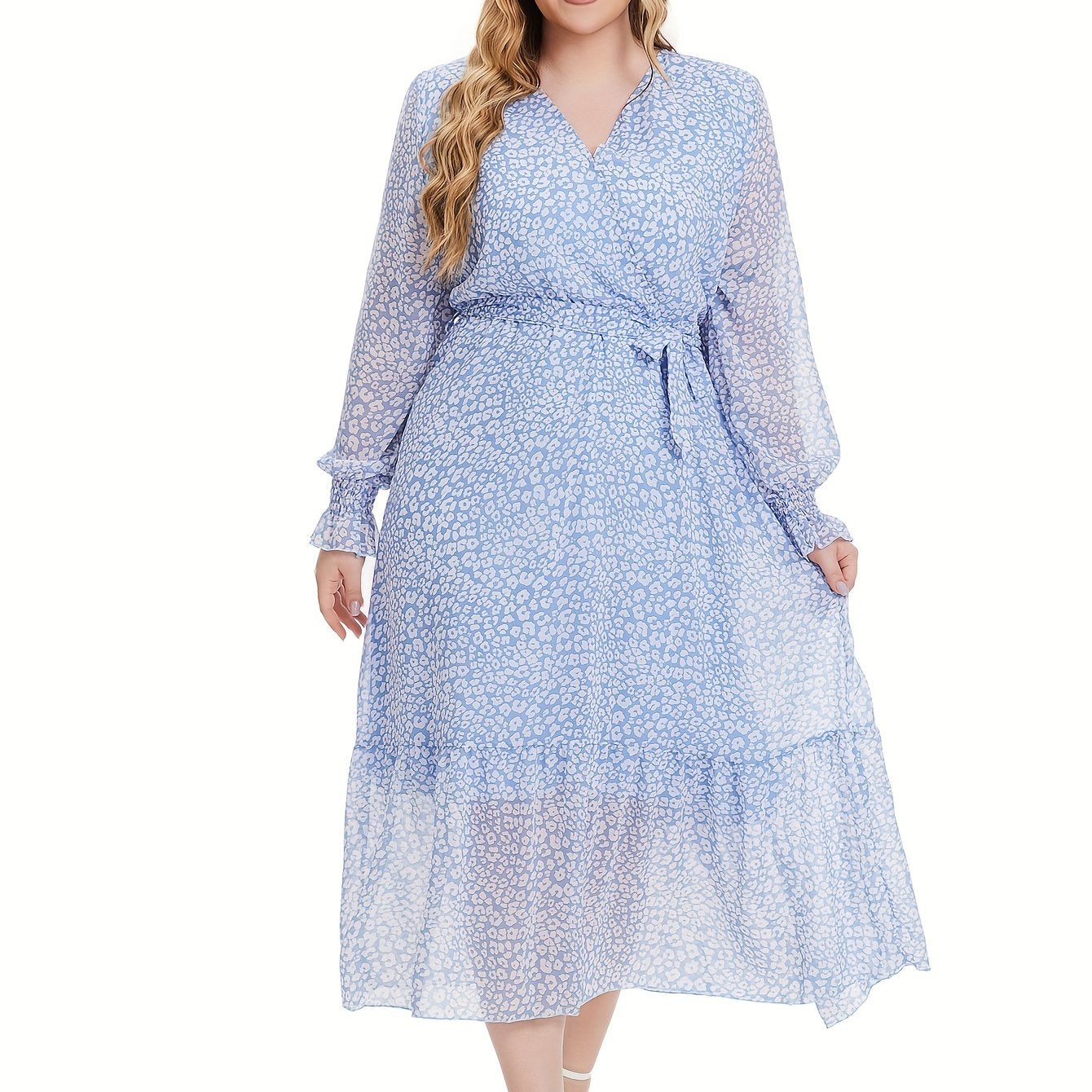 Dalmatian Print Flounce Sleeve Maxi Dress With Belt