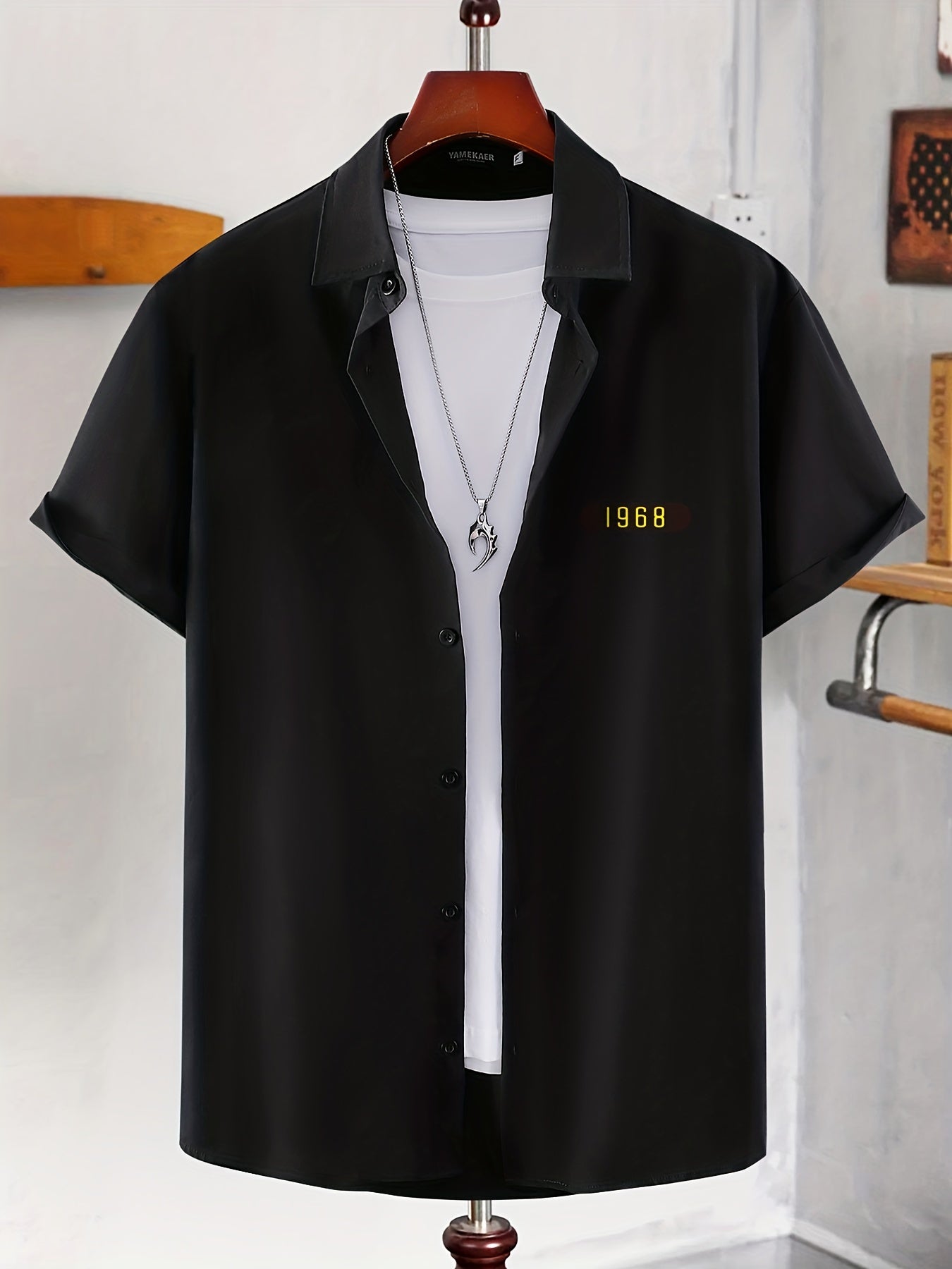 Men's Lapel Solid 4998 Graphic Button Down Shirts Top Blouse