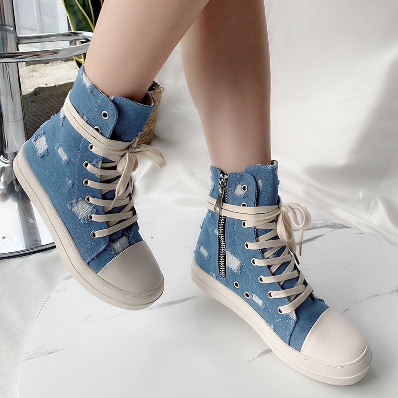 Women's Lace Up High Top Solid Sneakers