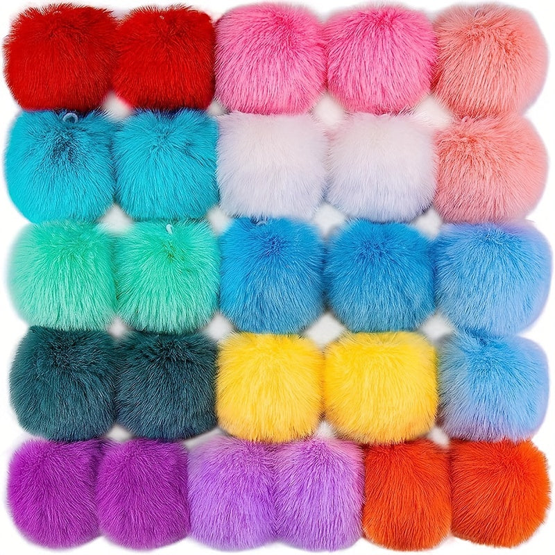 5pcs Faux Fur Pom Pom Balls Elastic Ring Key Chains Scarves Gloves Bags