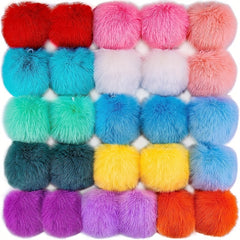 5pcs Faux Fur Pom Pom Balls Elastic Ring Key Chains Scarves Gloves Bags