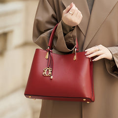 Stylish Top Layer Cowhide Leather Handbag for Middle Aged Mothers