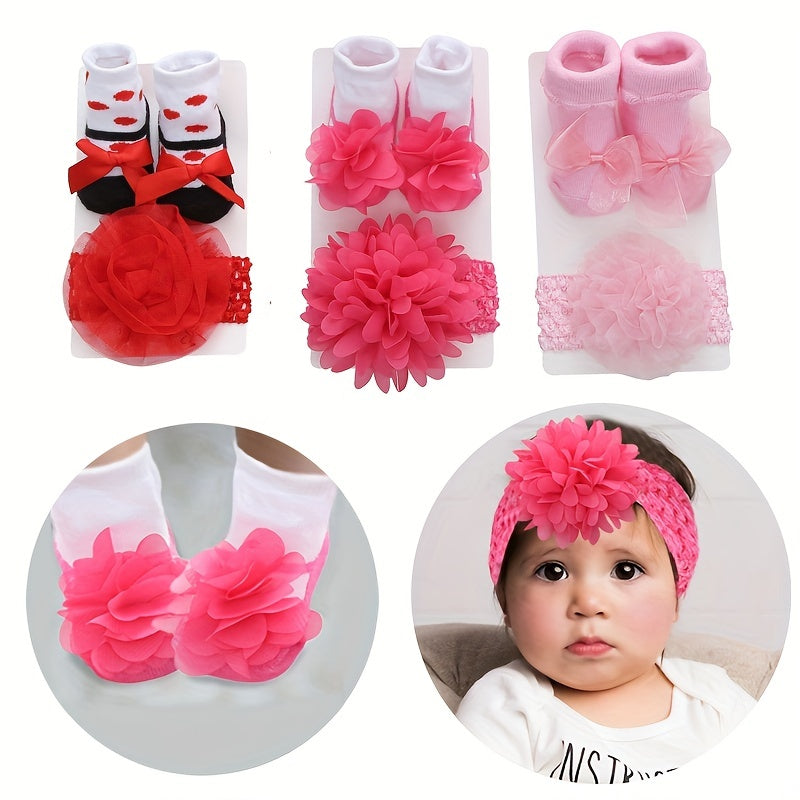 3pcs Girls Socks & Headband Set for Kids Infant Toddlers
