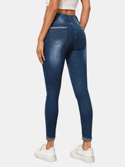 Slim Fit Skinny Jeans Slash Pockets Mid Stretch Denim Pants