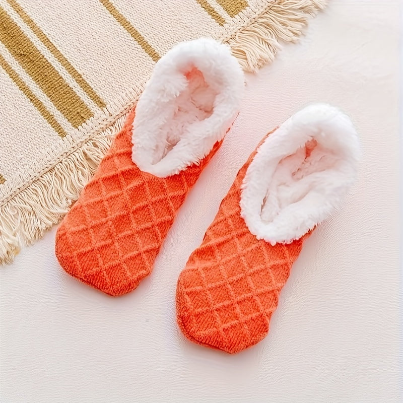 Plaid Textured Fuzzy Socks Soft & Warm Low Cut Ankle Socks