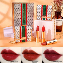 Matte Lipstick Set 3 Colors Lip Stick With Green Chain Bag