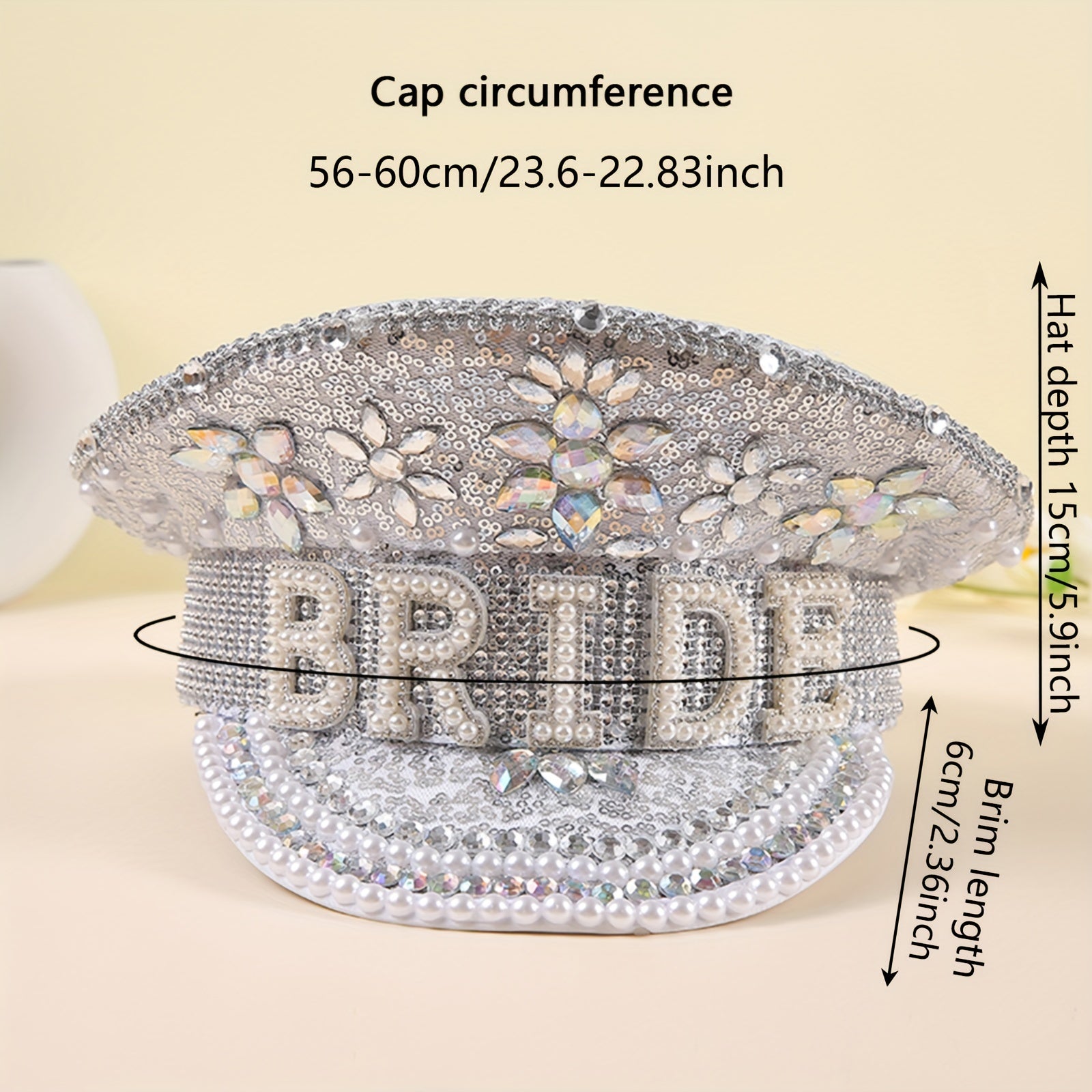 Bright Glitter Bride Hat Rhinestone Faux Pearl Sequin Captain Hat