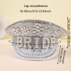Bright Glitter Bride Hat Rhinestone Faux Pearl Sequin Captain Hat