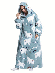 Nightgown Women's Sherpa Fleece Warm Wearable Blanket With Pockets