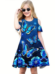 Sequin Butterfly Cold Shoulder Dress for Girls