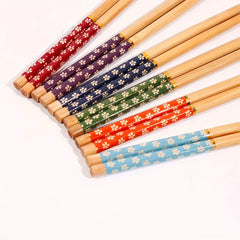 5 Pairs Bamboo Chopsticks Floral Print Chinese Style Tableware