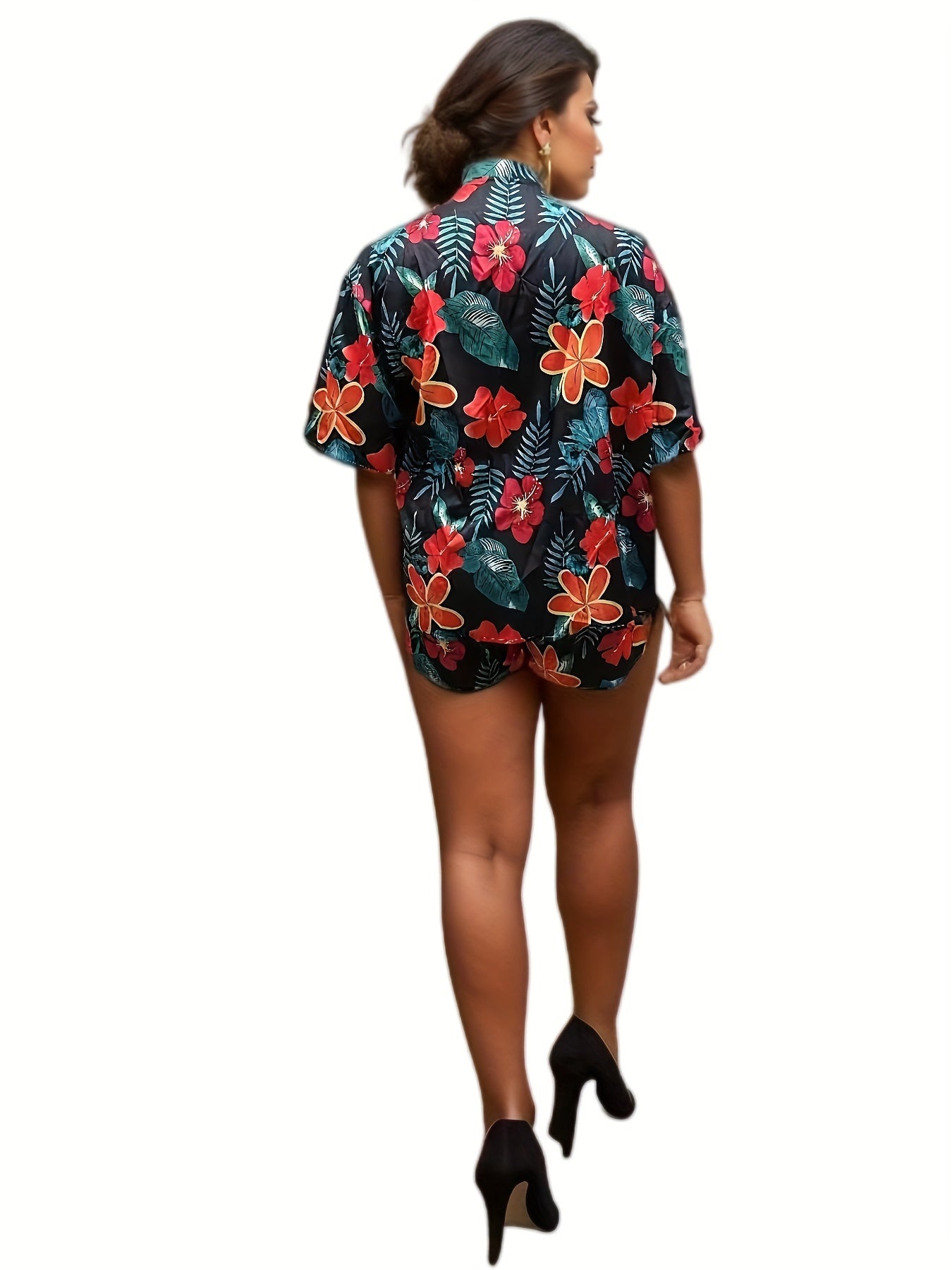 Women's Plus Tropical Print Robe & Shorts Set